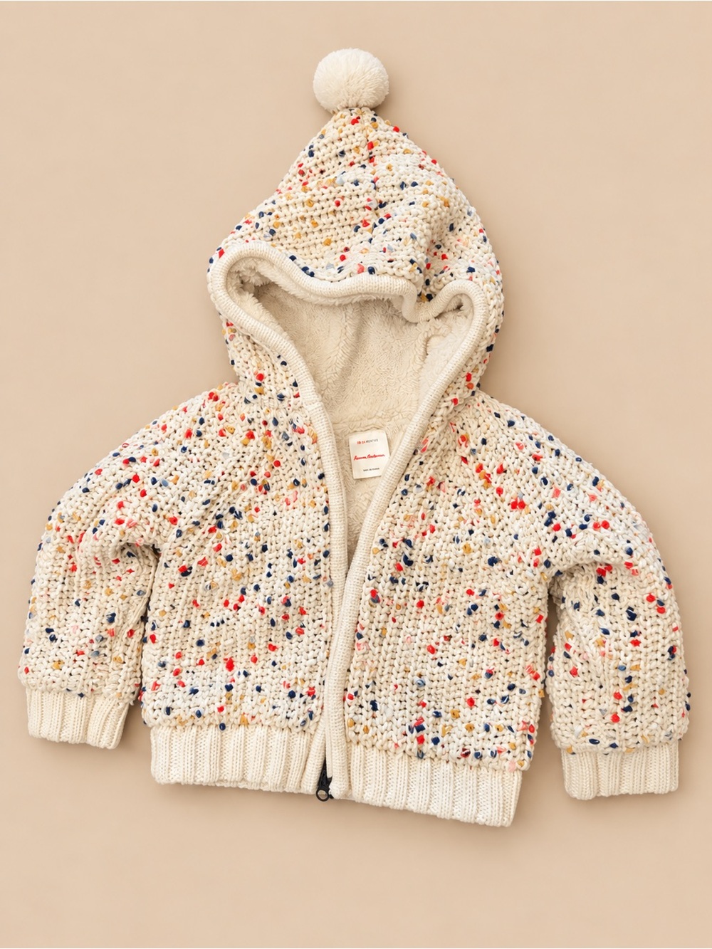 Appaman Girls Confetti Knit Sherpa Lined Hooded Jacket 2T Pom Pom